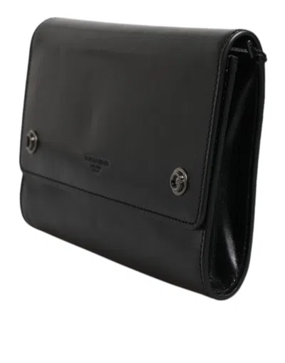 Pre-owned Dolce & Gabbana Black Leather Logo Embossed Crossbody Women's Bag ()