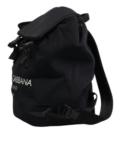 Pre-owned Dolce & Gabbana Black Neoprene Nylon Dg Logo School Backpack Men's Bag ()