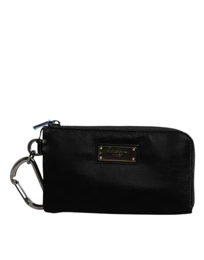Dolce & Gabbana Black Nylon Logo Plaque Keyring Pouch Clutch Men's Bag In Black
