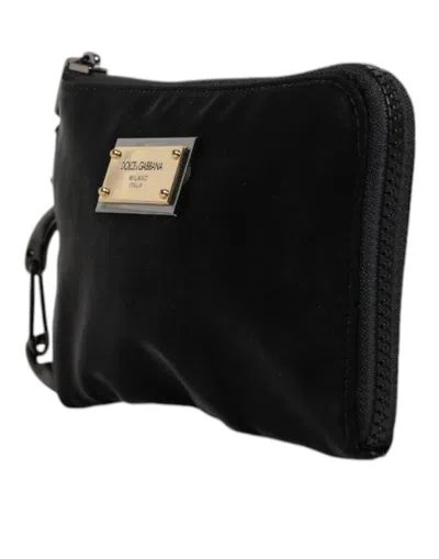 Pre-owned Dolce & Gabbana Black Nylon Logo Plaque Keyring Pouch Clutch Men's Bag ()