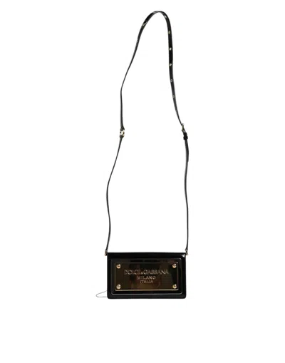 Pre-owned Dolce & Gabbana Black Patent Leather Logo Plaque Crossbody Women's Bag ()
