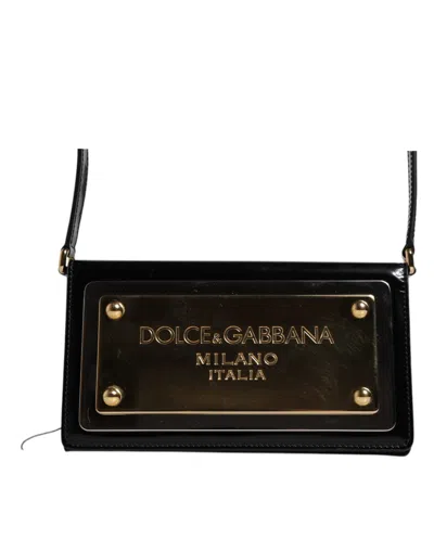 Pre-owned Dolce & Gabbana Black Patent Leather Logo Plaque Crossbody Women's Bag ()