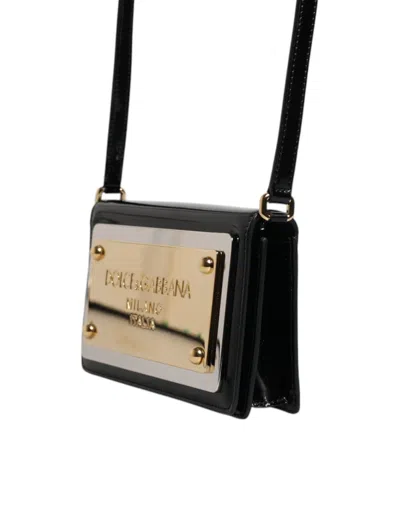 Pre-owned Dolce & Gabbana Black Patent Leather Logo Plaque Crossbody Women's Bag ()