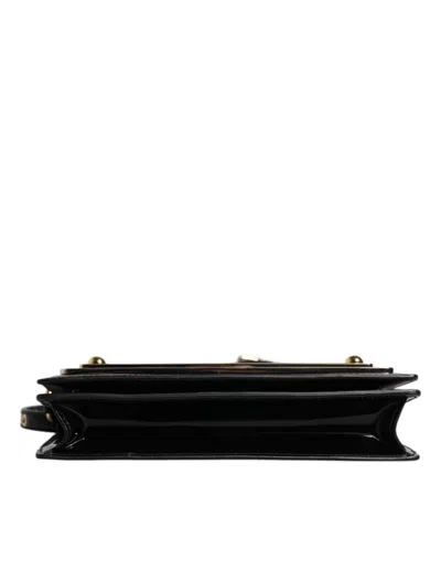 Pre-owned Dolce & Gabbana Black Patent Leather Logo Plaque Crossbody Women's Bag ()