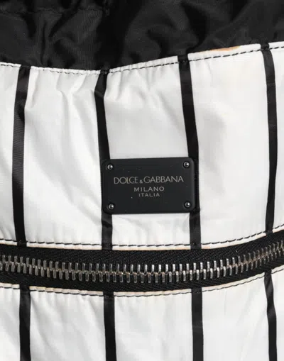 Pre-owned Dolce & Gabbana Black White Striped Polyester Drawstring Backpack Men's Bag () In Black And White