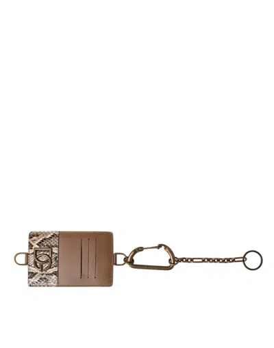 Dolce & Gabbana Brown Exotic Leather Card Holder Dg Logo Plaque Wallet In Brown