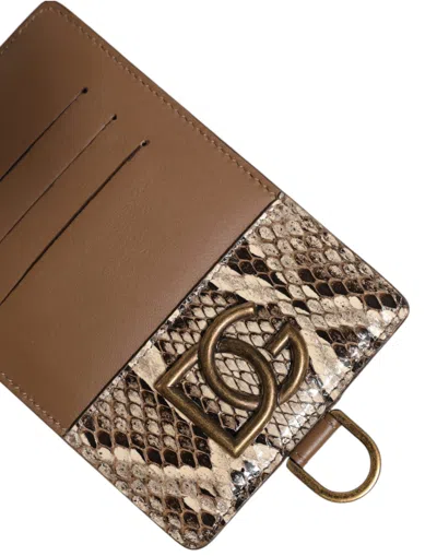 Dolce & Gabbana Brown Exotic Leather Card Holder Dg Logo Plaque Wallet In Brown