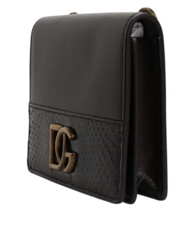 Dolce & Gabbana Brown Leather Bifold Dg Logo Cardholder Sling Strap Wallet In Brown