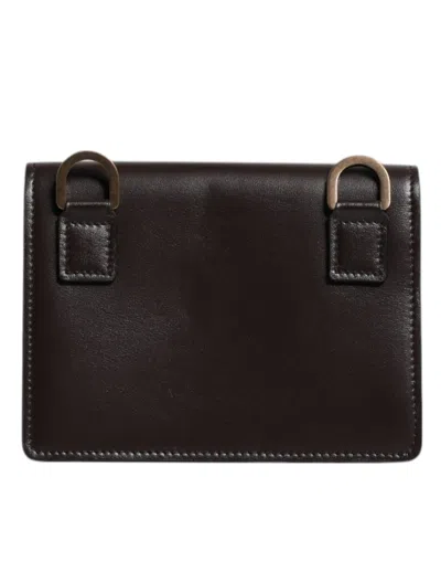 Dolce & Gabbana Brown Leather Bifold Dg Logo Cardholder Sling Strap Wallet In Brown