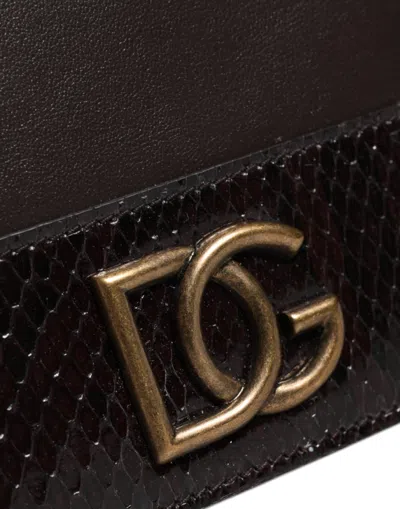 Dolce & Gabbana Brown Leather Bifold Dg Logo Cardholder Sling Strap Wallet In Brown