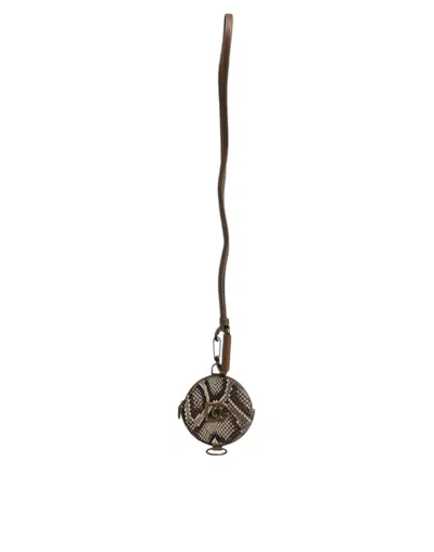 Dolce & Gabbana Brown Round Leather Dg Logo Coin Purse Lanyard Women's Wallet In Brown