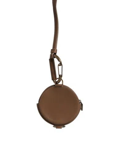 Dolce & Gabbana Brown Round Leather Dg Logo Coin Purse Lanyard Women's Wallet In Brown
