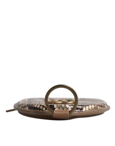 Dolce & Gabbana Brown Round Leather Dg Logo Coin Purse Lanyard Women's Wallet In Brown