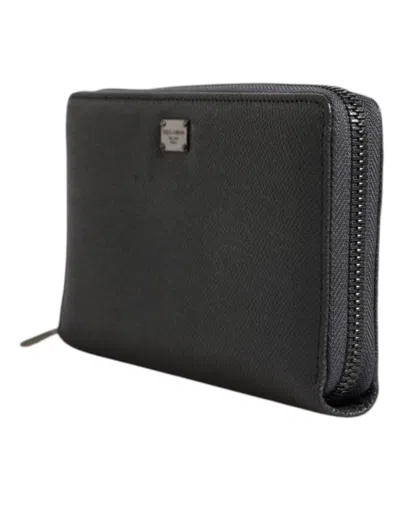 Dolce & Gabbana Dark Gray Leather Dg Logo Zip Around Continental Wallet In Dark Gray