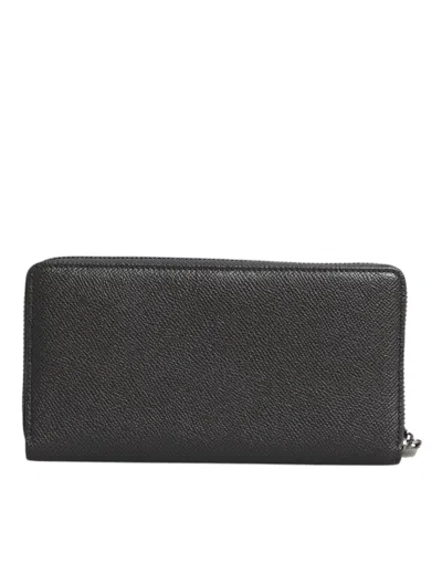 Dolce & Gabbana Dark Gray Leather Dg Logo Zip Around Continental Wallet In Dark Gray