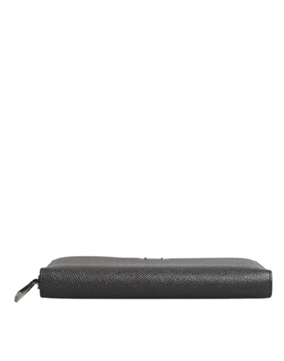 Dolce & Gabbana Dark Gray Leather Dg Logo Zip Around Continental Wallet In Dark Gray