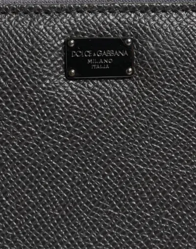 Dolce & Gabbana Dark Gray Leather Dg Logo Zip Around Continental Wallet In Dark Gray