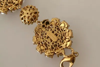 Pre-owned Dolce & Gabbana Fiori Blooming Floral Baroque Crystals Brass Women's Bracelet () In Gold