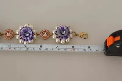 Pre-owned Dolce & Gabbana Fiori Blooming Floral Baroque Crystals Brass Women's Bracelet () In Gold