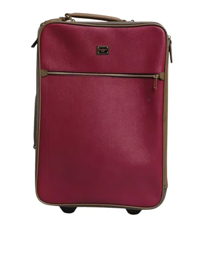 Pre-owned Dolce & Gabbana Fuchsia Khaki Leather Trolley Travel Wheel Suitcase Women's Bag ()