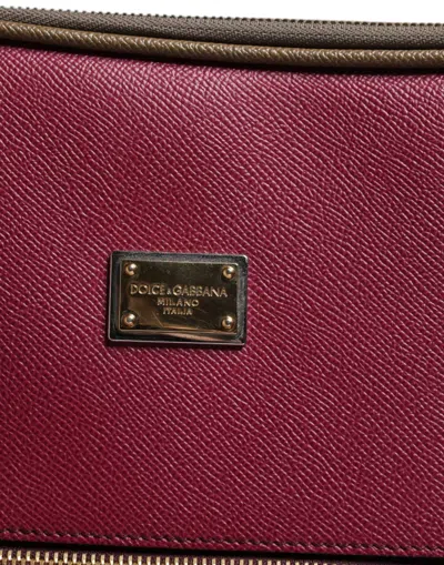 Pre-owned Dolce & Gabbana Fuchsia Khaki Leather Trolley Travel Wheel Suitcase Women's Bag ()