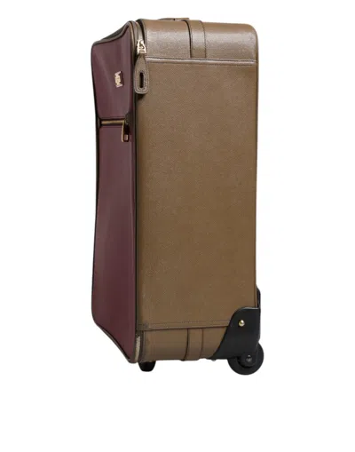 Pre-owned Dolce & Gabbana Fuchsia Khaki Leather Trolley Travel Wheel Suitcase Women's Bag ()