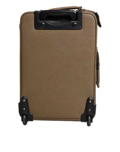 Pre-owned Dolce & Gabbana Fuchsia Khaki Leather Trolley Travel Wheel Suitcase Women's Bag ()