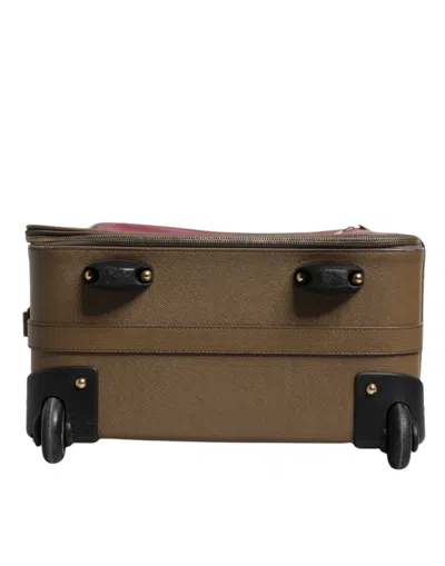 Pre-owned Dolce & Gabbana Fuchsia Khaki Leather Trolley Travel Wheel Suitcase Women's Bag ()