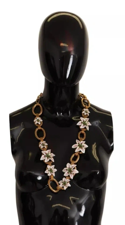 Pre-owned Dolce & Gabbana Gold Chain Lilium Floral Choker Statement Jewelry Women's Necklace ()