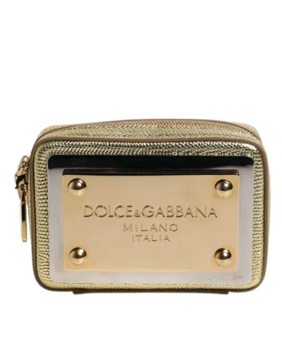 Pre-owned Dolce & Gabbana Gold Leather Dg Logo Plaque Zip Around Clutch Women's Bag ()
