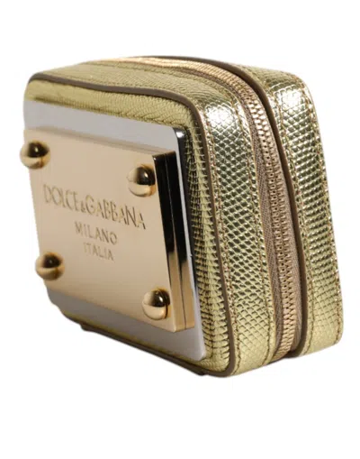 Pre-owned Dolce & Gabbana Gold Leather Dg Logo Plaque Zip Around Clutch Women's Bag ()