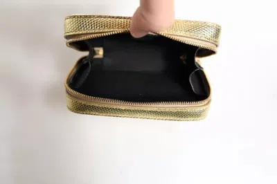 Pre-owned Dolce & Gabbana Gold Leather Dg Logo Plaque Zip Around Clutch Women's Bag ()