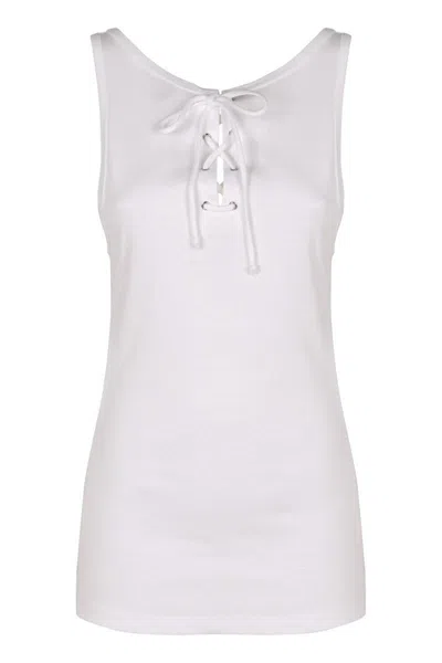 Prada Back Lace-up Scoop Neck Sleeveless Top In White