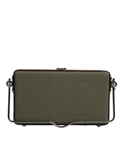 Pre-owned Dolce & Gabbana Green Brown Leather Clutch Purse Women's Bag ()