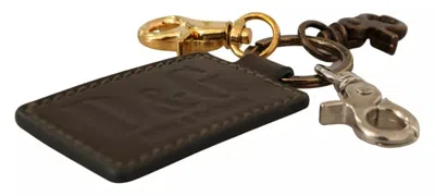 Dolce & Gabbana Green Leather D&g Logo Metal Ring Hook Keyring Men's Keychain In Green