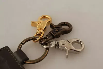 Dolce & Gabbana Green Leather D&g Logo Metal Ring Hook Keyring Men's Keychain In Green