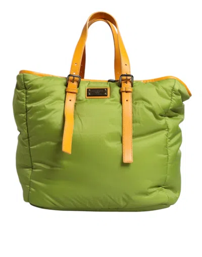 Dolce & Gabbana Green Nylon Padded Logo Plaque Tote Crossbody Bag In Green