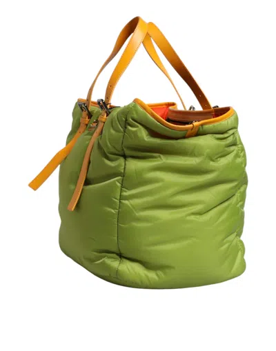 Dolce & Gabbana Green Nylon Padded Logo Plaque Tote Crossbody Bag In Green