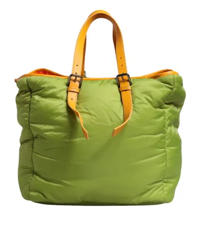 Dolce & Gabbana Green Nylon Padded Logo Plaque Tote Crossbody Bag In Green