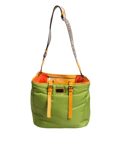 Dolce & Gabbana Green Nylon Padded Logo Plaque Tote Crossbody Bag In Green