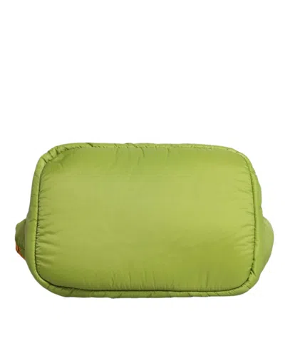 Dolce & Gabbana Green Nylon Padded Logo Plaque Tote Crossbody Bag In Green