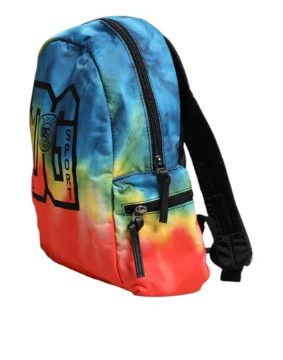 Dolce & Gabbana Multicolor Tie Dye Nylon Logo Print Kids Backpack Men's Bag In Multicolor