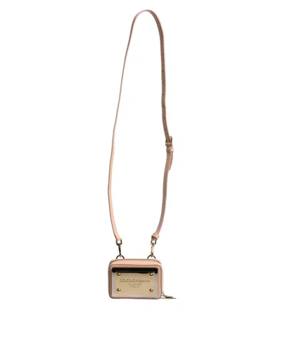 Pre-owned Dolce & Gabbana Nude Leather Logo Plaque Crossbody Women's Bag ()