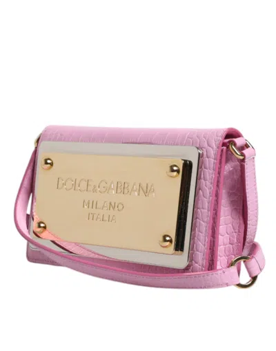 Pre-owned Dolce & Gabbana Pink Exotic Leather Logo Plaque Crossbody Women's Bag ()