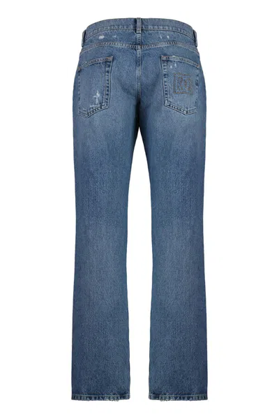 Dolce & Gabbana Classic Five-pocket Cotton Jeans With Abrasions In Navy