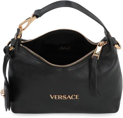Versace Tag Hobo Bag In Leather With Embossed Logo In Black