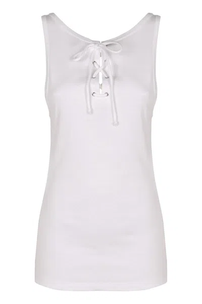 Prada Back Lace-up Scoop Neck Sleeveless Top In White