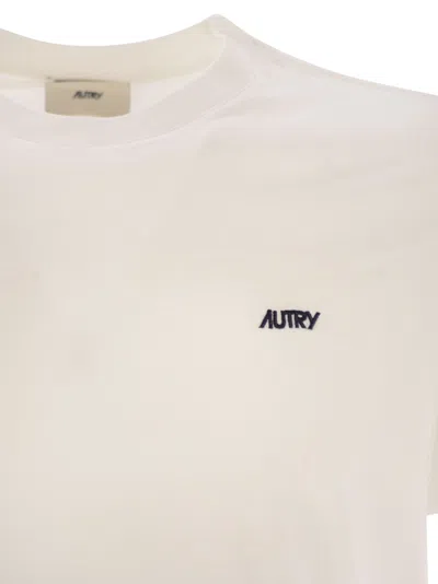 Autry Blue Cotton T-shirt With White Logo Print