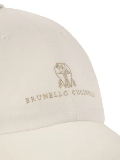 Brunello Cucinelli Men's Diagonal Linen, Wool And Silk Baseball Cap With Embroidered Logo