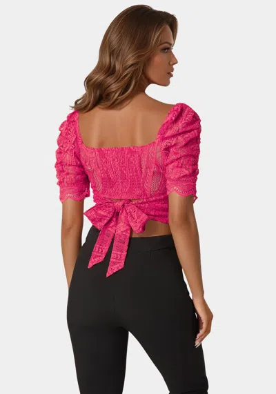 Bebe Puff Sleeve Lace Top In Raspberry